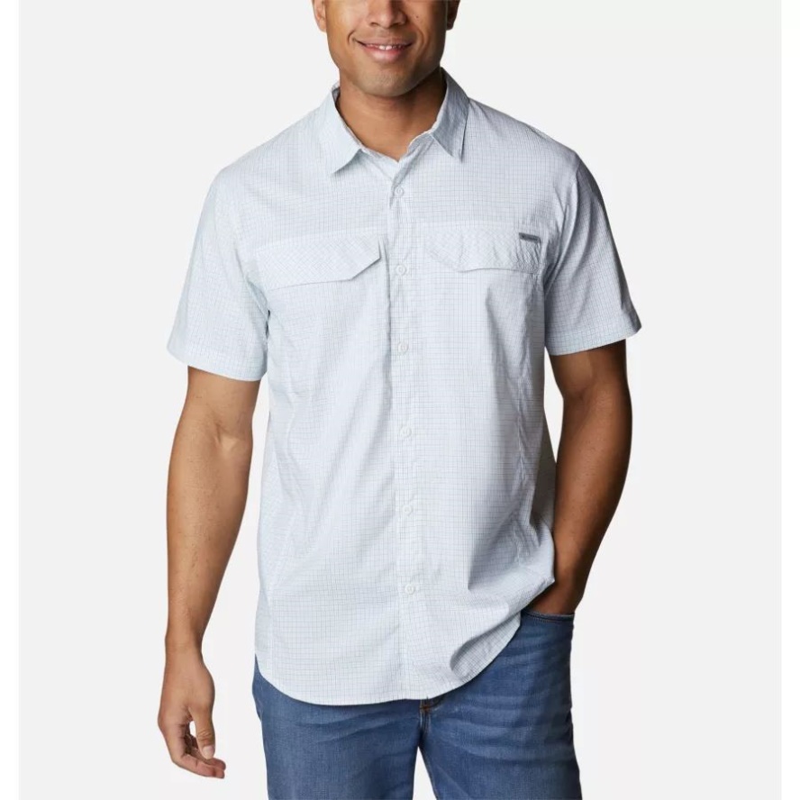 Men's Silver Ridge Lite Plaid Short Sleeve Shirt White Quiet Grid Columbia Sale