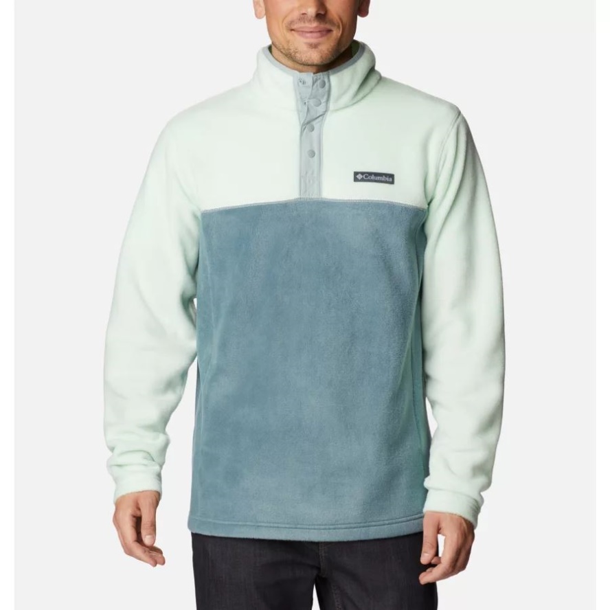 Men's Steens Mountain Half Snap Fleece Pullover Columbia Sale Ice Green/Metal/Niagara
