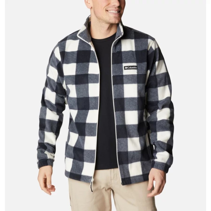 Men's Steens Mountain Printed Fleece Jacket Chalk Check Print Columbia Sale