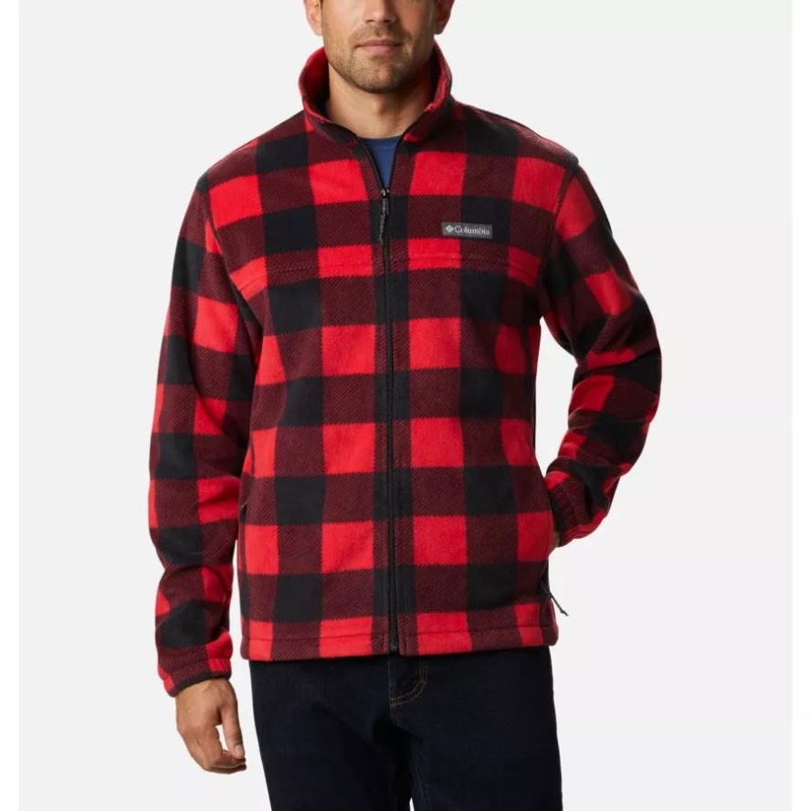 Men's Steens Mountain Printed Fleece Jacket Columbia Sale Mountain Red Check Print