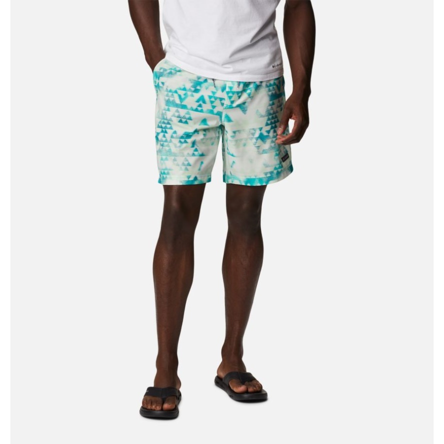 Men's Summertide Stretch Printed Shorts Columbia Sale Bright Aqua Distant Peaks