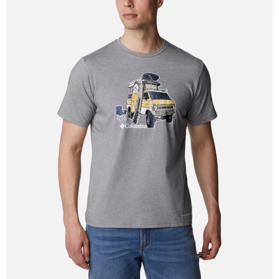 Men's Sun Trek Technical T-Shirt Columbia Sale City Grey Heather/H2O Fanatic Graphic
