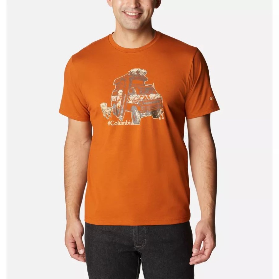 Men's Sun Trek Technical T-Shirt Warm Copper Heather/H2O Fanatic 2 Columbia Sale
