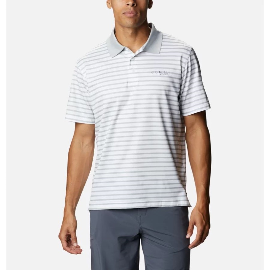 Men's Super Skiff Cast Polo Columbia Sale Cool Grey/White Stripe