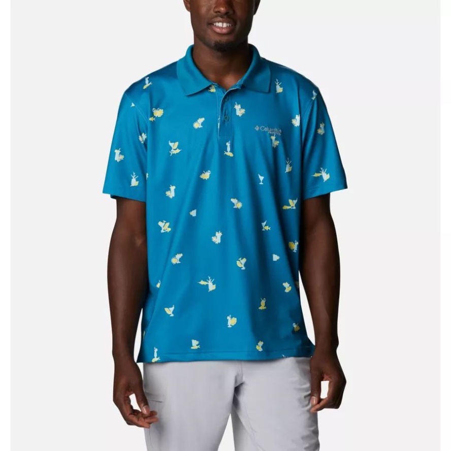 Men's Super Skiff Cast Polo Deep Marine Keyes Please Print Columbia Sale