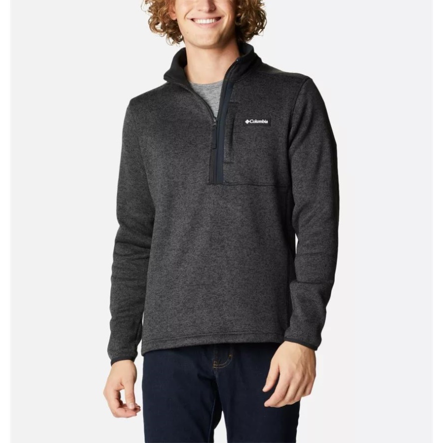 Men's Sweater Weather Fleece Half Zip Pullover Columbia Sale Black Heather/Black