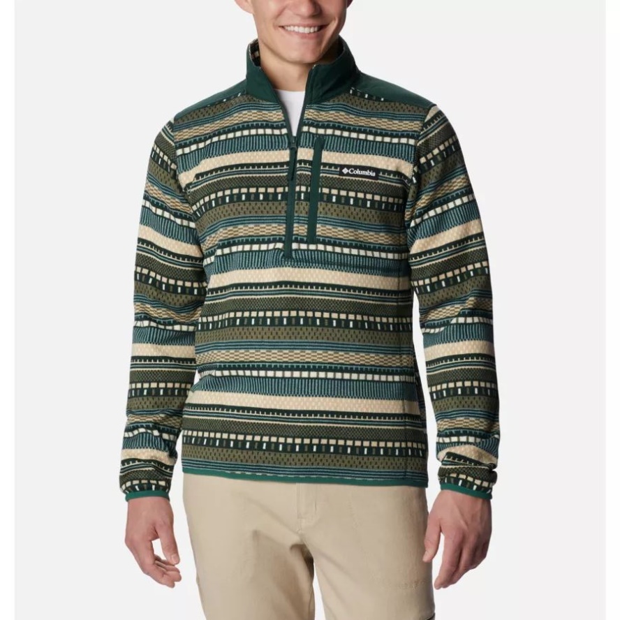 Men's Sweater Weather II Half Zip Printed Fleece Spruce Apres Stripe Columbia Sale
