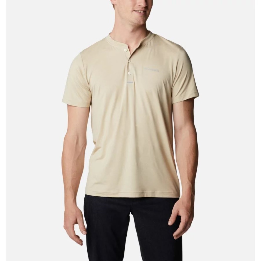 Men's Tech Trail Short Sleeve Henley Ancient Fossil Heather Columbia Sale