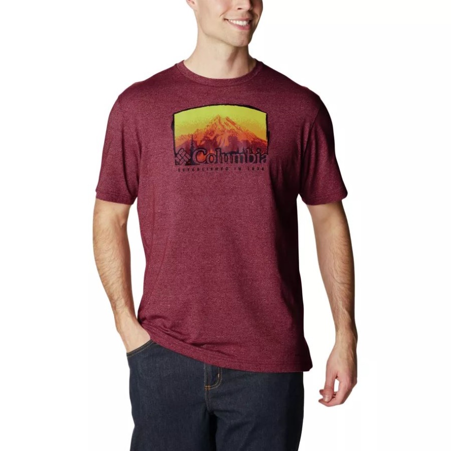 Men's Thistletown Hills Graphic T-shirt Columbia Sale Red Jasper Heather/Foggy Haven