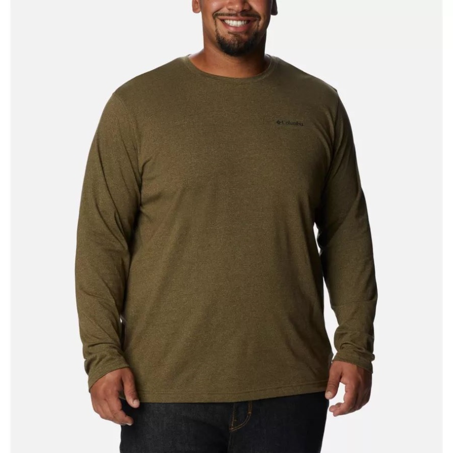Men's Thistletown Hills Long Sleeve Crew Shirt Big Olive Green Heather Columbia Sale