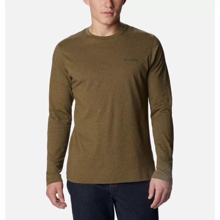 Men's Thistletown Hills Long Sleeve Crew Shirt Columbia Sale Olive Green Heather