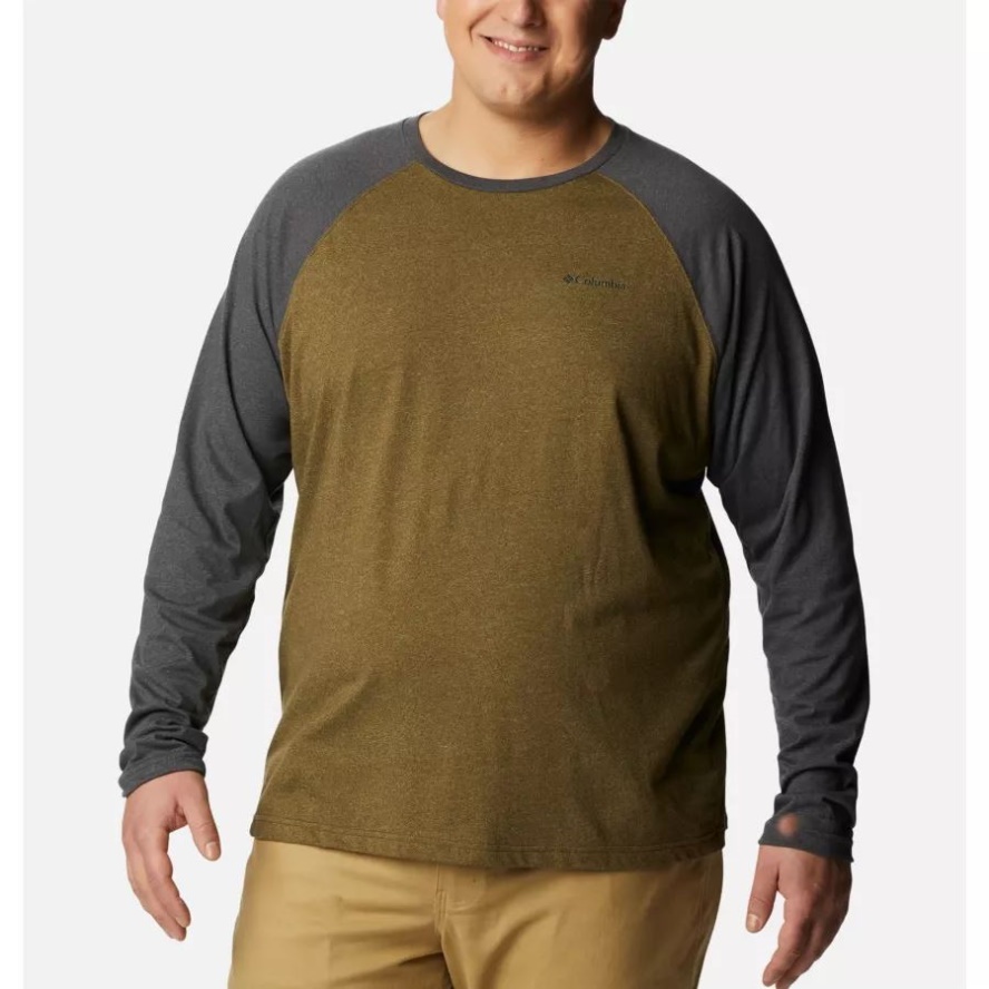 Men's Thistletown Hills Raglan Shirt Big Columbia Sale Olive Green Heather/Shark Heather