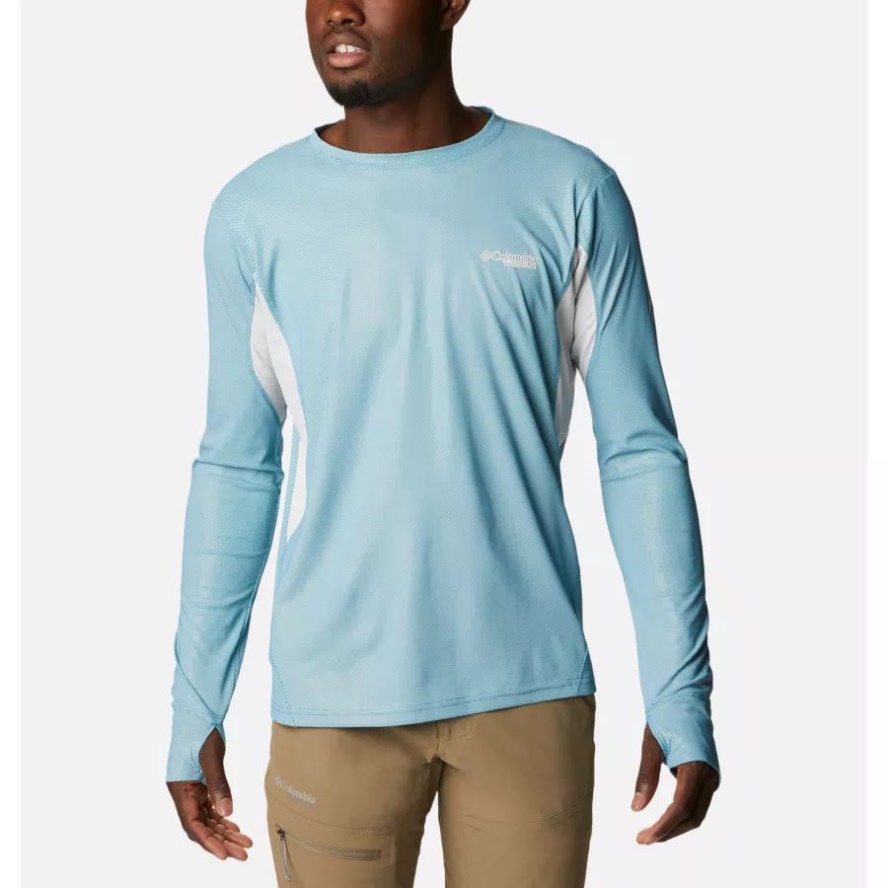 Men's Titan Pass 2.0 Technical Long Sleeve T-Shirt Columbia Sale Deep Marine/Nimbus Grey