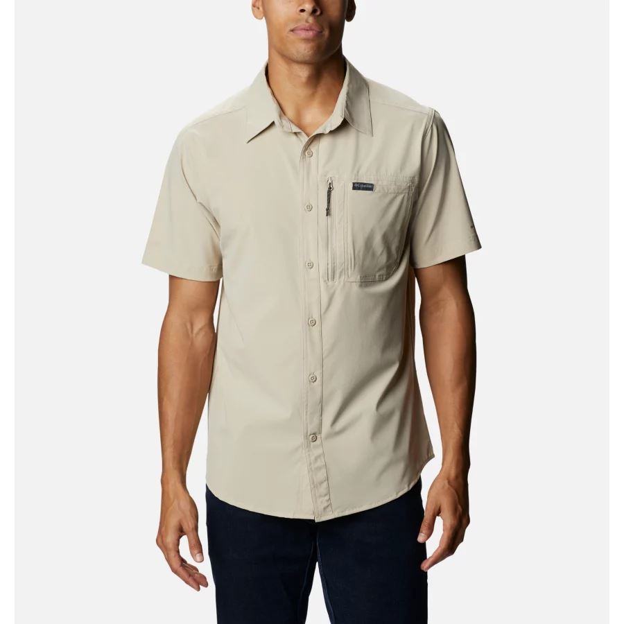 Men's Triple Canyon II Solid Short Sleeve Shirt Columbia Sale Ancient Fossil