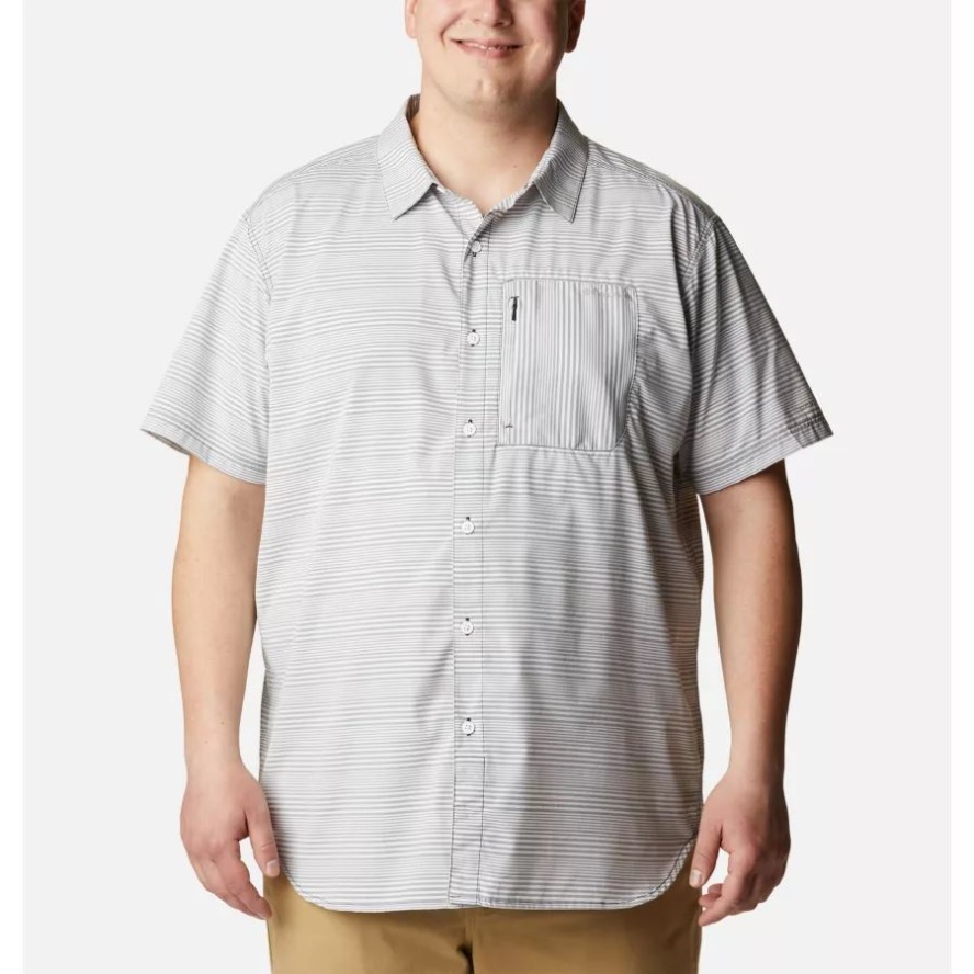 Men's Twisted Creek III Short Sleeve Shirt Big Black Wave Crest Stripe Columbia Sale