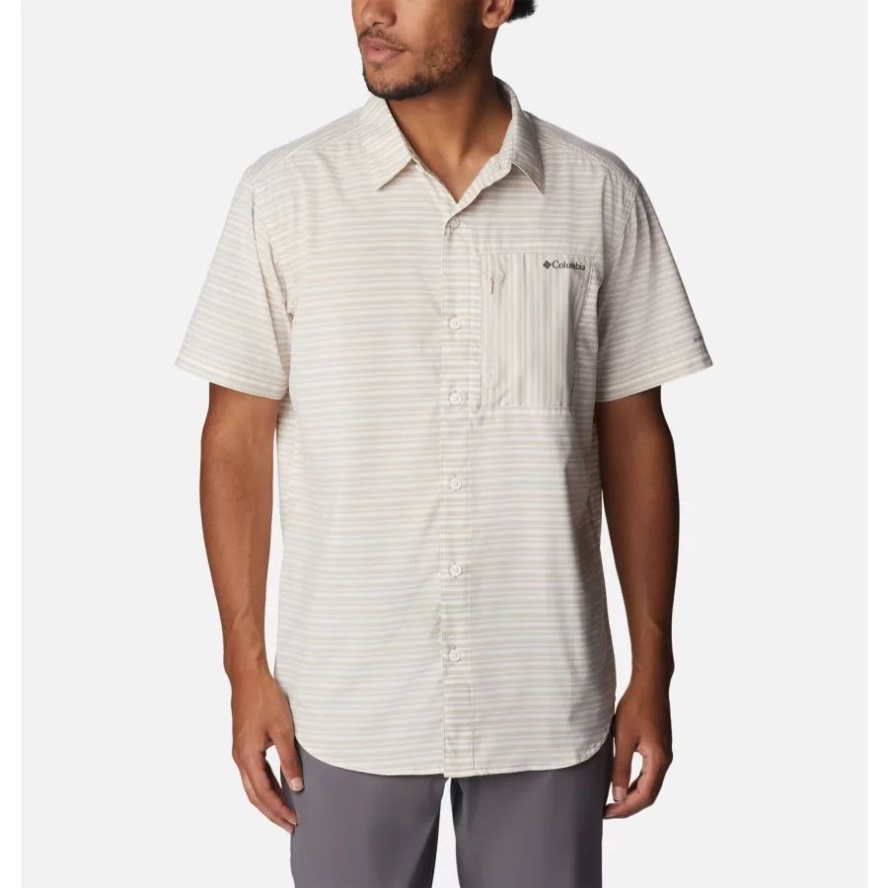 Men's Twisted Creek III Short Sleeve Shirt Columbia Sale Ancient Fossil Basic Stripe