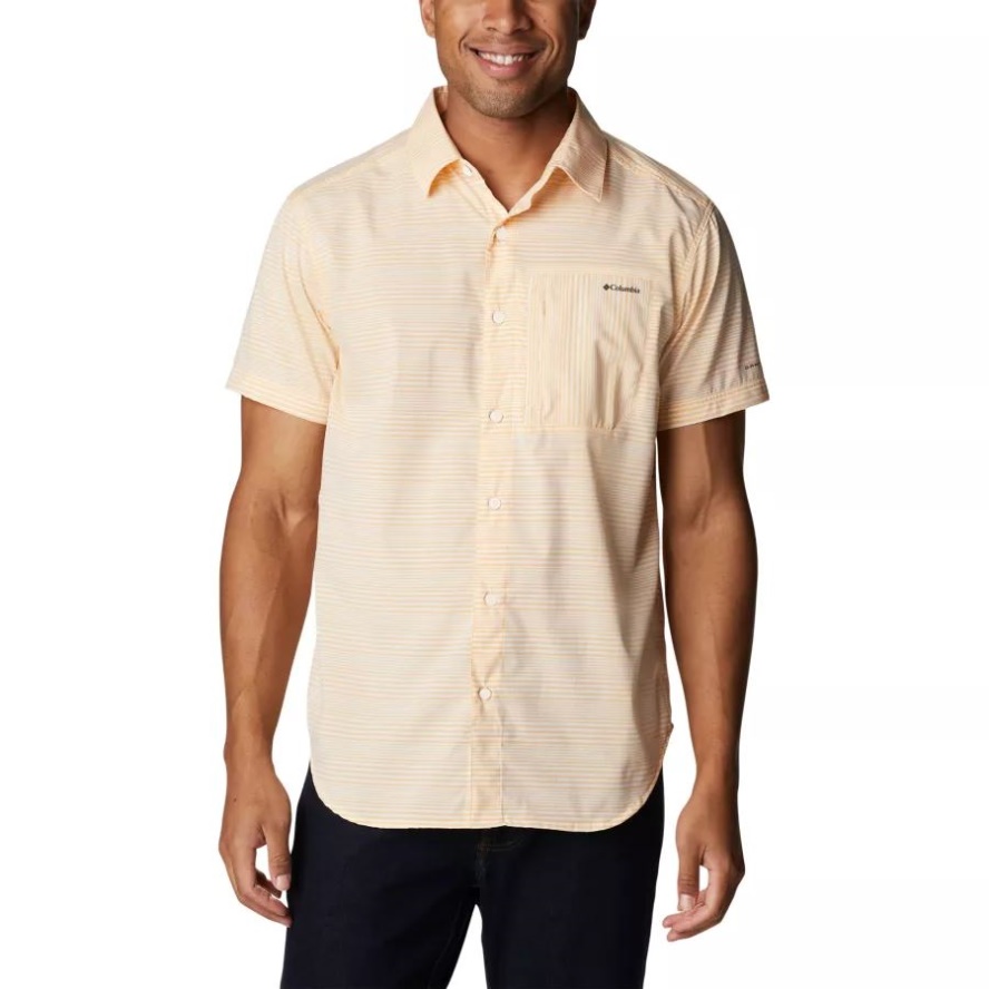 Men's Twisted Creek III Short Sleeve Shirt Columbia Sale Mango Wave Crest Stripe