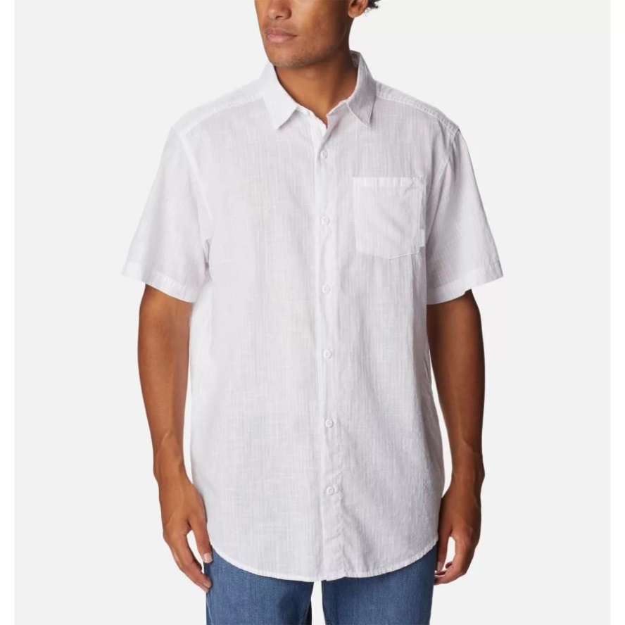 Men's Under Exposure Yarn-Dye Short Sleeve Shirt Columbia Sale Purple Tint Oxford Stripe