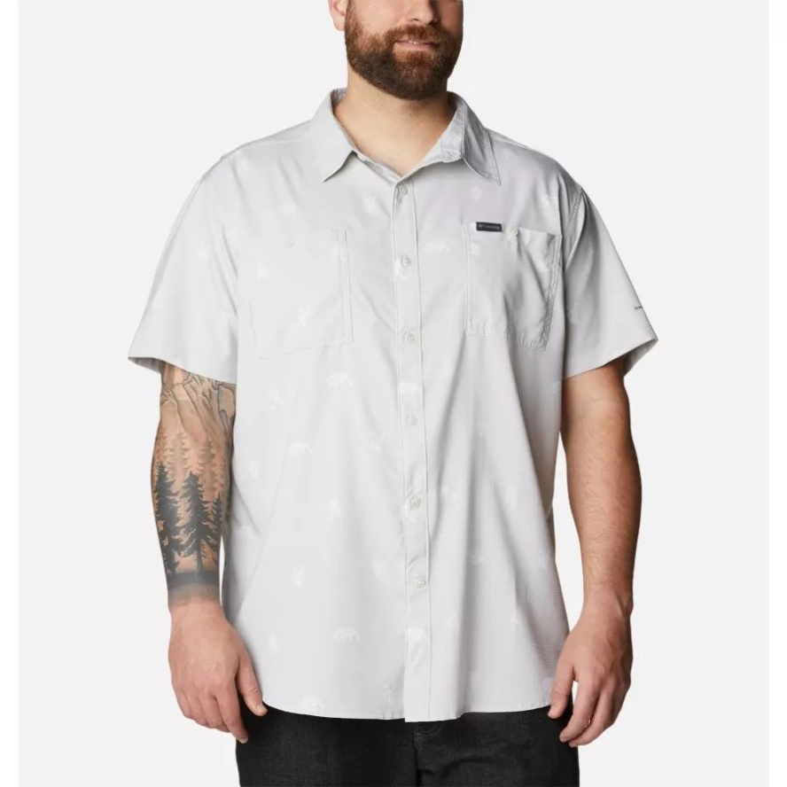 Men's Utilizer Printed Woven Short Sleeve Shirt Big Nimbus Grey Camp Social Columbia Sale