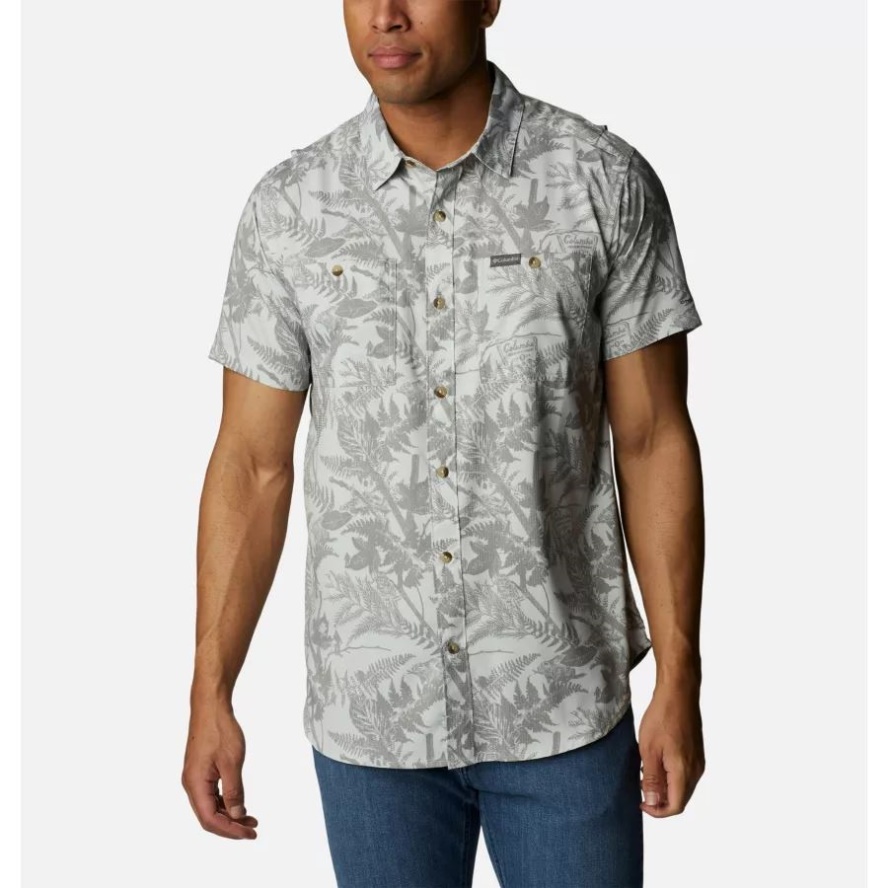 Men's Utilizer Printed Woven Short Sleeve Shirt Columbia Sale Columbia Sale Grey North Woods Print