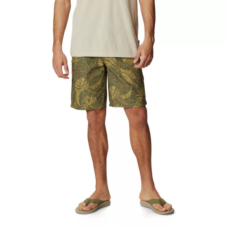 Men's Washed Out Casual Printed Shorts Stone Green King Palms Print Columbia Sale