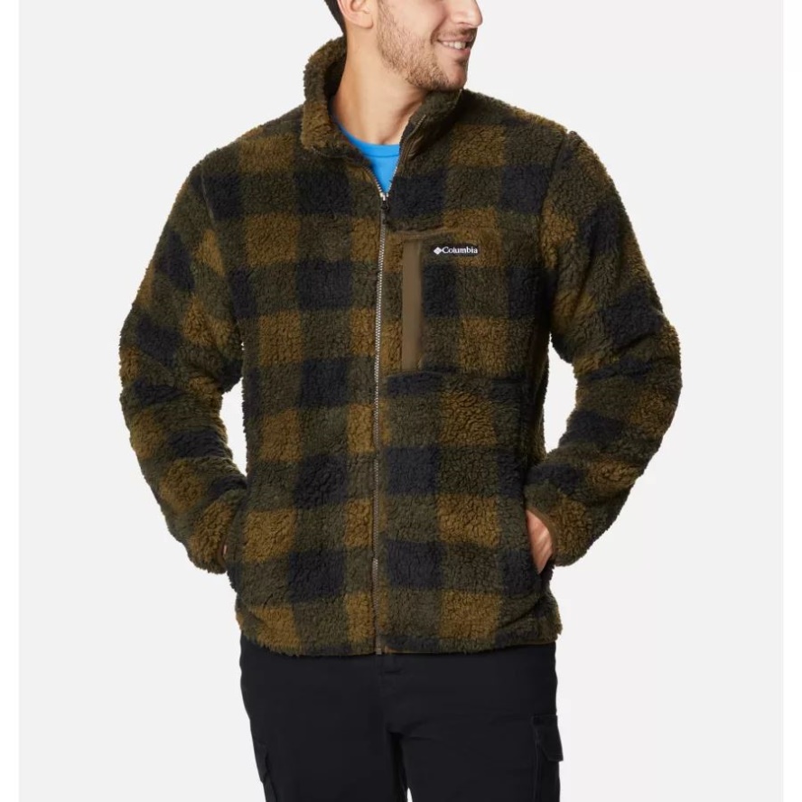 Men's Winter Pass Printed Fleece Jacket Olive Green Check Columbia Sale
