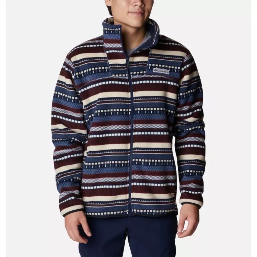 Men's Winter Pass Sherpa Fleece Jacket Columbia Sale Dark Mountain Apres Stripe Print