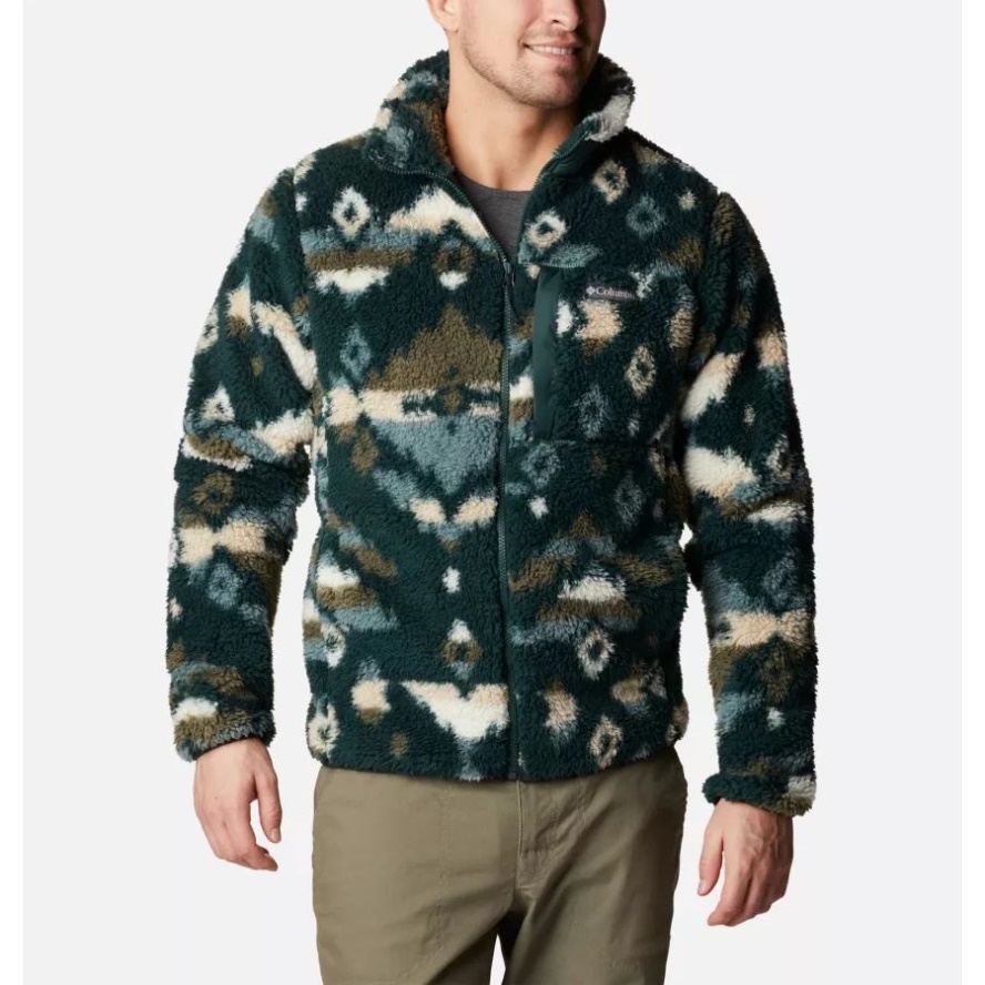 Men's Winter Pass Sherpa Fleece Jacket Columbia Sale Spruce Rocky Mountain Print