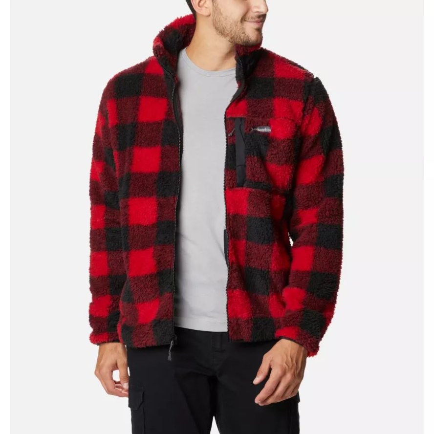 Men's Winter Pass Sherpa Fleece Jacket Mountain Red Check Columbia Sale