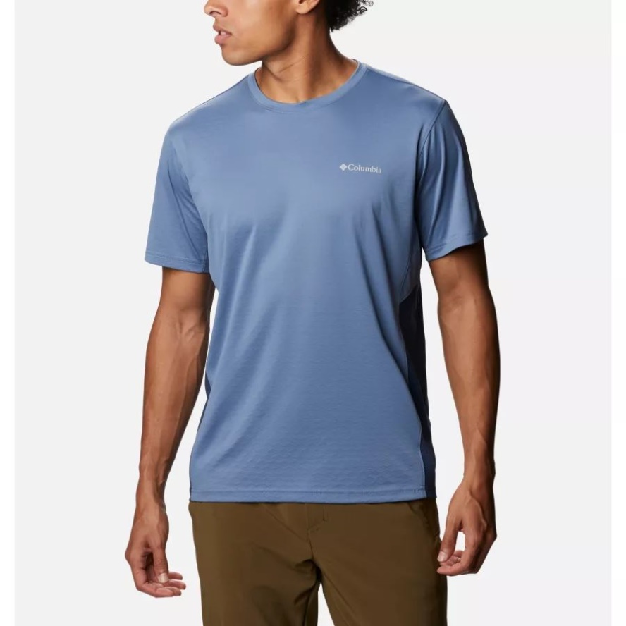 Men's Zero Ice Cirro-Cool Short Sleeve Shirt Columbia Sale Bluestone/Collegiate Navy Heather