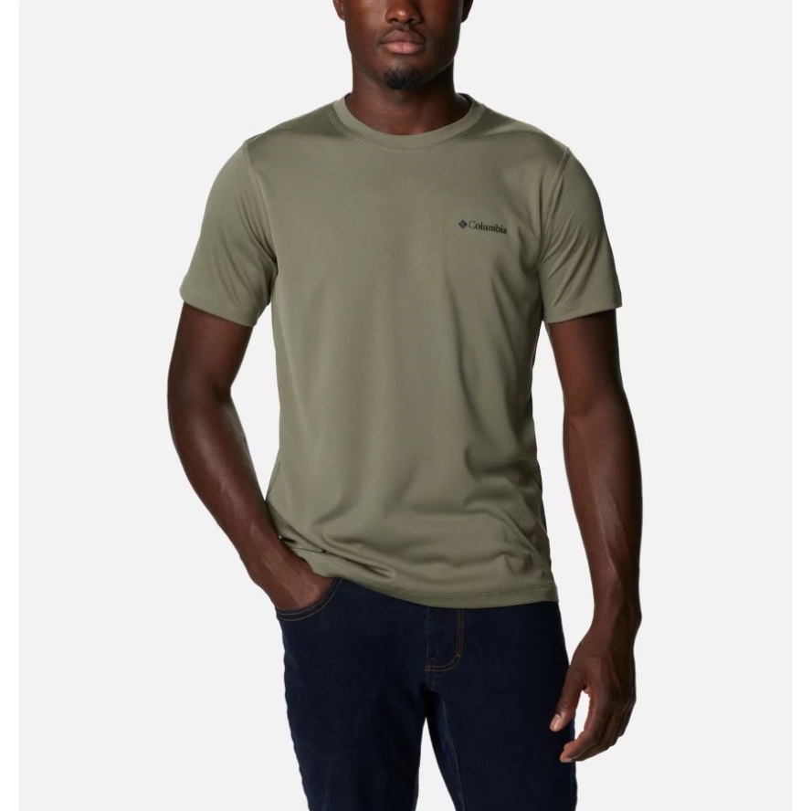 Men's Zero Rules Short Sleeve Shirt Active Fit Columbia Sale Stone Green
