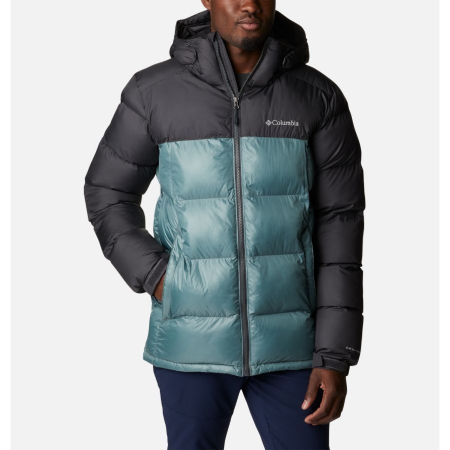 Metal Shiny/Shark Men's Pike Lake Hooded Down Jacket Columbia Sale