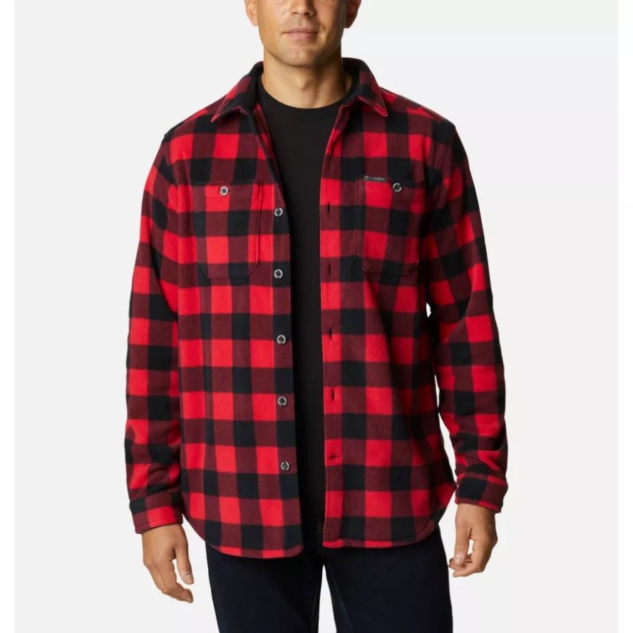 Mountain Red Check Men's Flare Gun Fleece Over Shirt Columbia Sale
