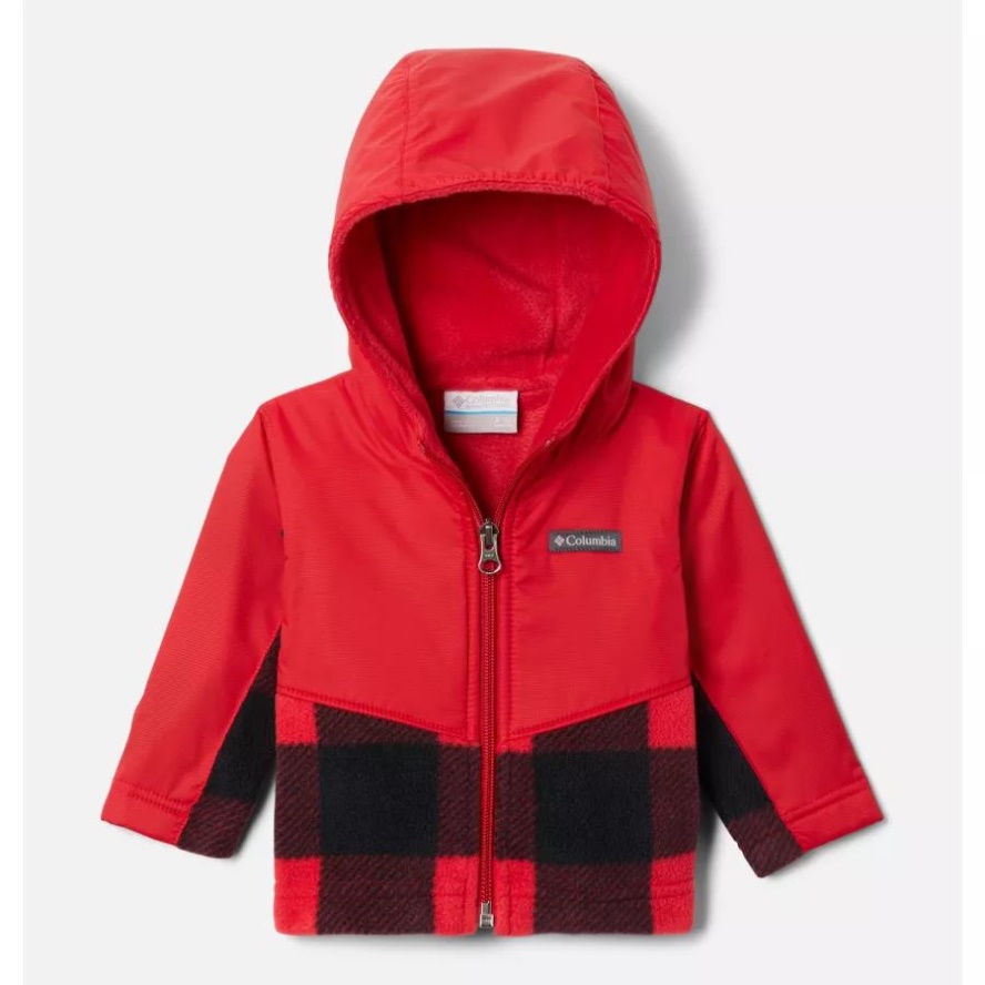 Mountain Red Check/Mountain Red Columbia Sale Kids' Infant Steens Mountain Overlay Hooded Jacket
