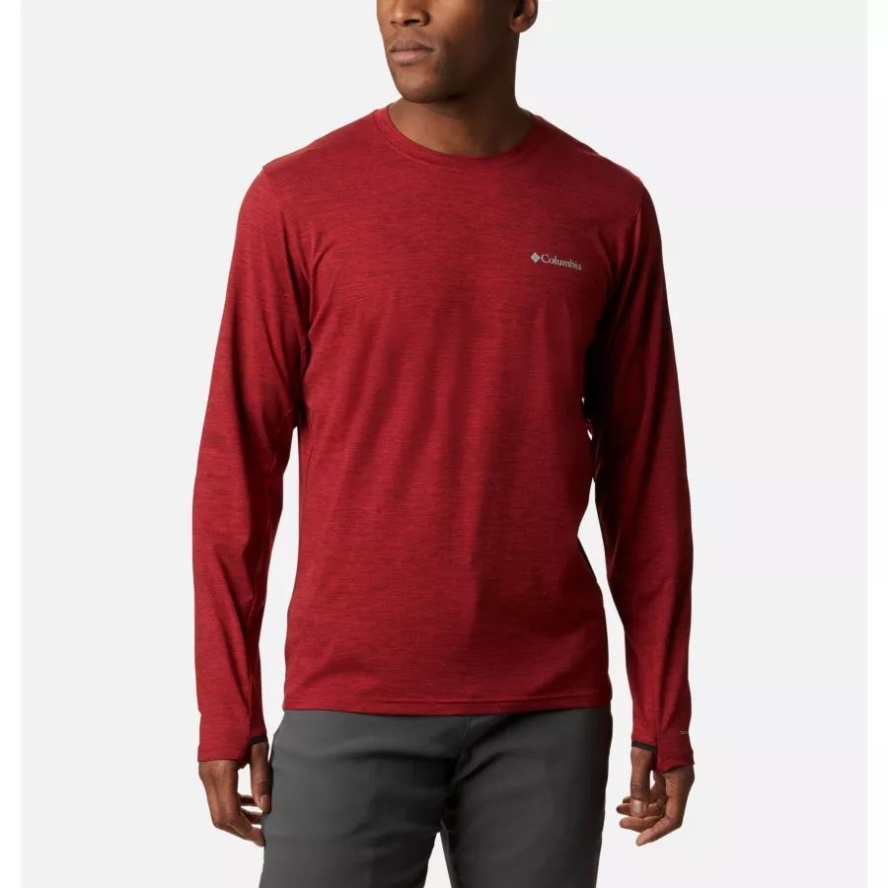 Mountain Red Heather Men's Tech Trail Long Sleeve Crew II Shirt Columbia Sale