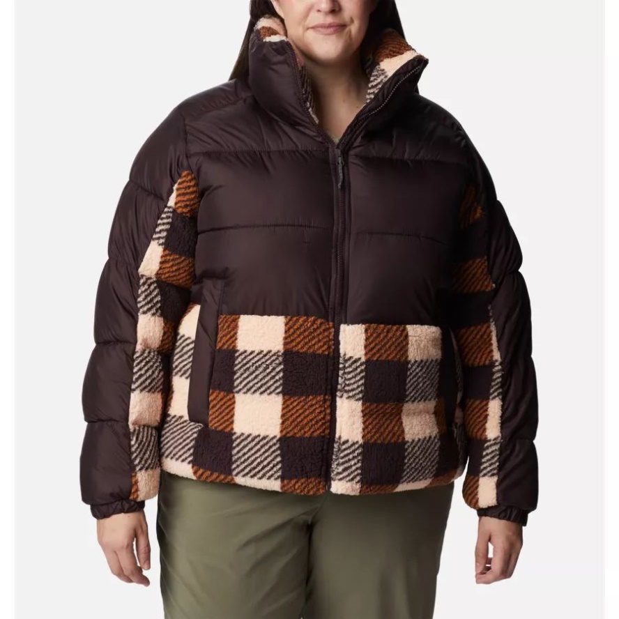 New Cinder/Warm Copper Check Multi Women's Leadbetter Point Sherpa Hybrid Jacket Plus Size Columbia Sale