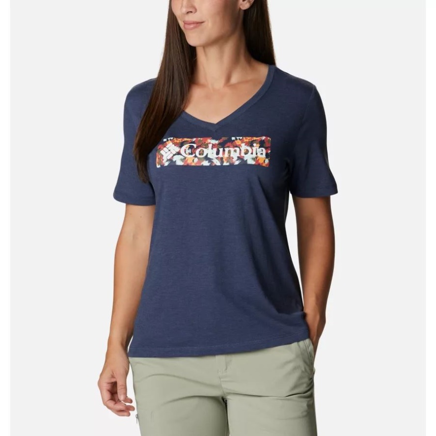Nocturnal Heather/Typhoon Blooms Framed Women's Bluebird Day Casual Graphic T-Shirt Columbia Sale