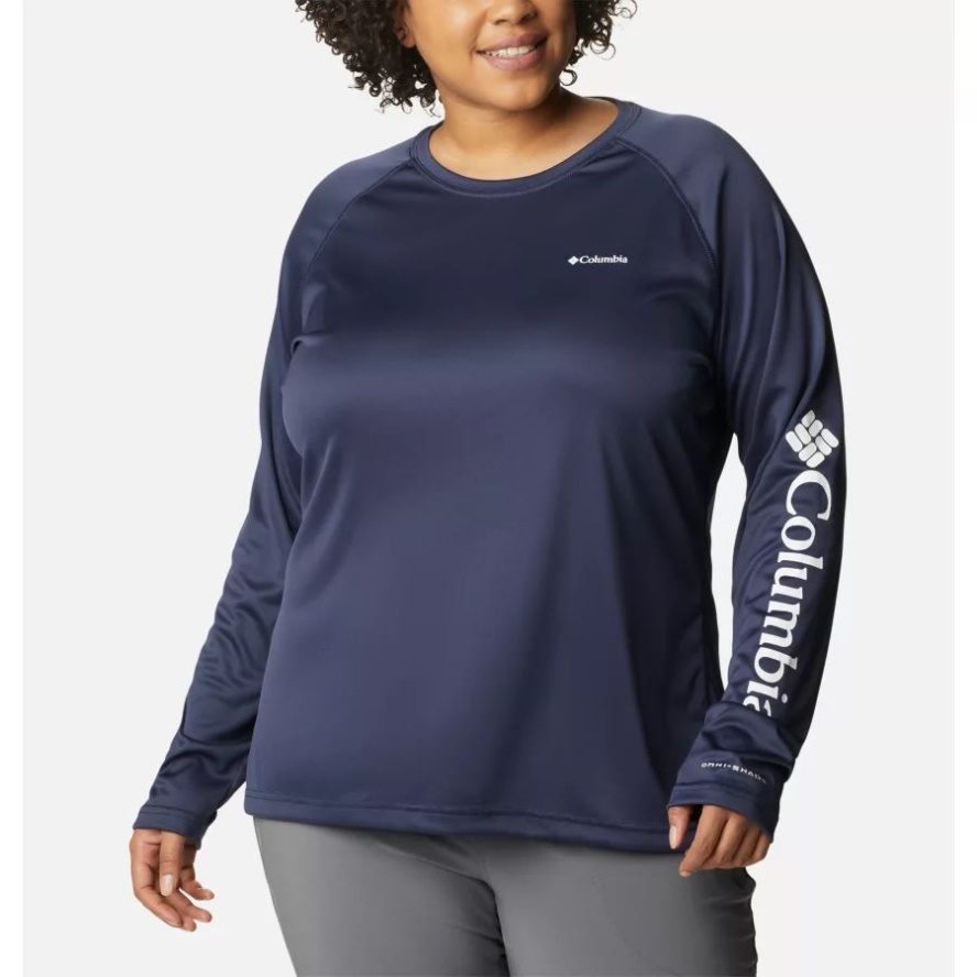 Nocturnal/White Logo Women's Fork Stream Long Sleeve Shirt Plus Size Columbia Sale