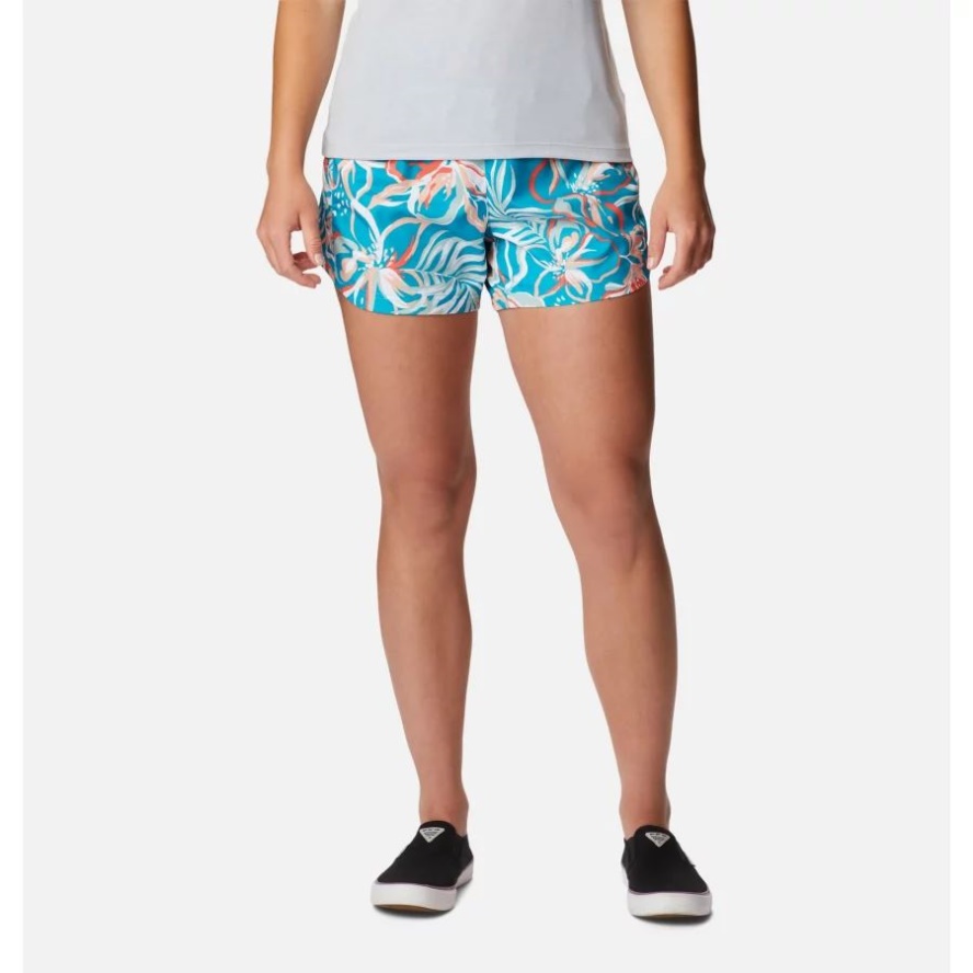 Ocean Teal Tropic Multilines Women's PFG Super Tamiami Pull-On Shorts Columbia Sale