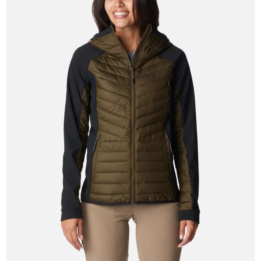 Olive Green/Black Columbia Sale Women's Powder Lite Insulated Hybrid Hooded Jacket