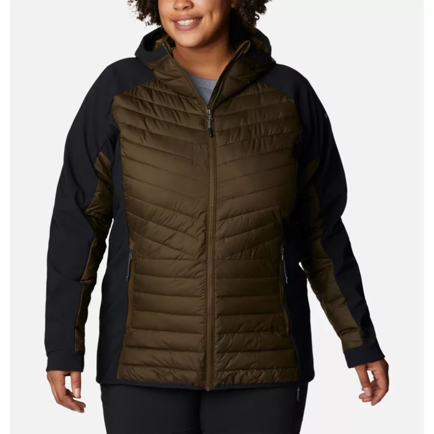 Olive Green/Black Women's Powder Lite Hybrid Hooded Jacket Plus Size Columbia Sale