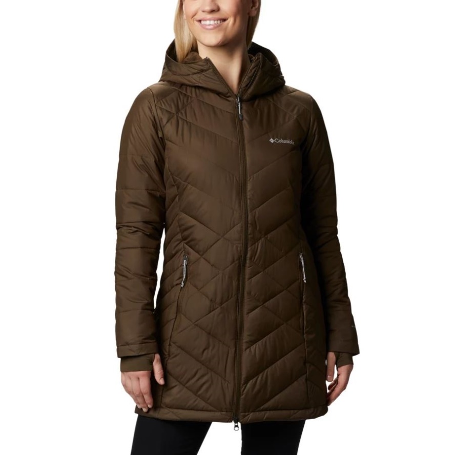 Olive Green Columbia Sale Women's Heavenly Long Hooded Synthetic Down Jacket