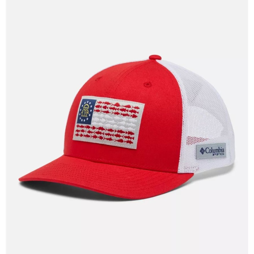 PFG Fish Flag Mesh Snapback High Crown Red Spark/Georgia Flag Columbia Sale