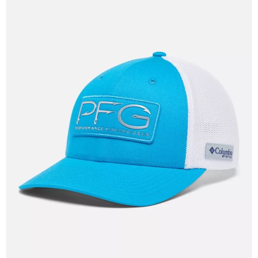 PFG Hooks Mesh Ball Cap High Crown Compass Blue/Silver Columbia Sale