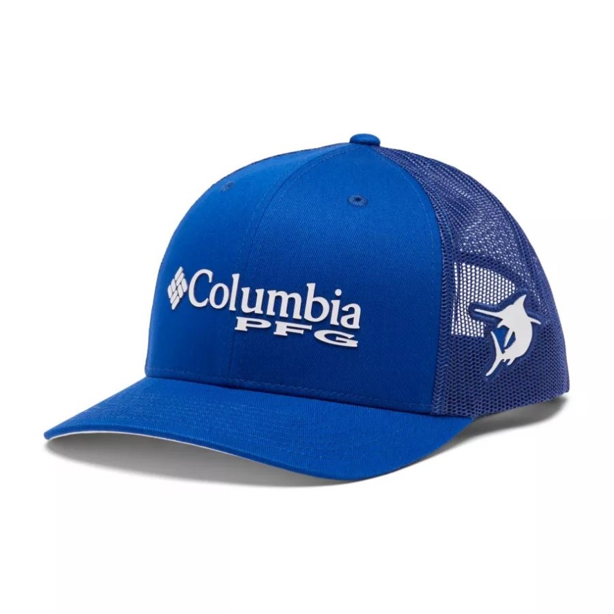 PFG Logo Mesh Snapback High Crown Columbia Sale Blue Macaw/White/Marlin