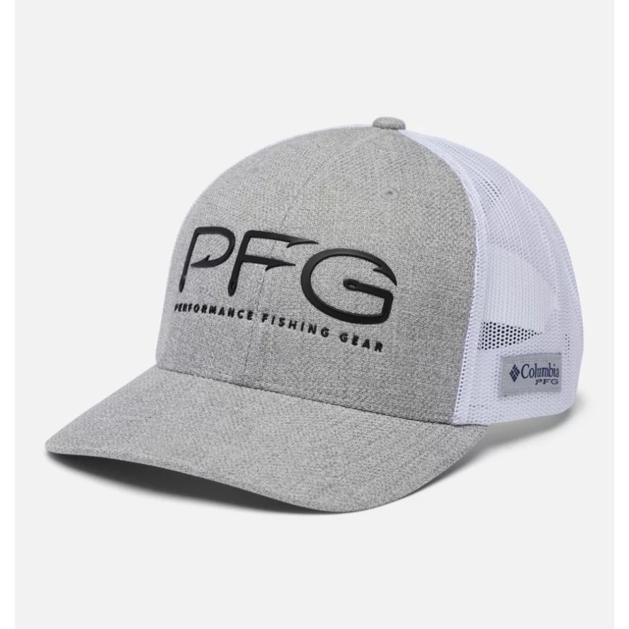 PFG Mesh Snap Back Hooks Ball Cap High Crown Cool Grey Heather/Black Columbia Sale