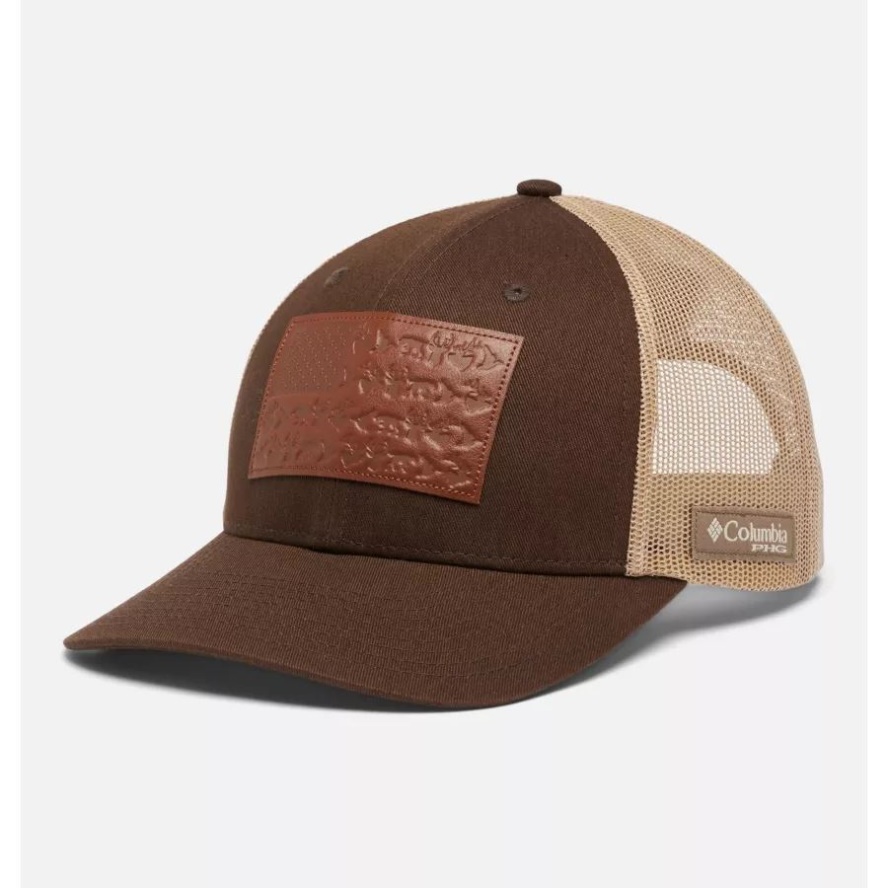 PHG Leather Game Flag Snap Back Cap- Mid Crown Columbia Sale Cordovan/Flax