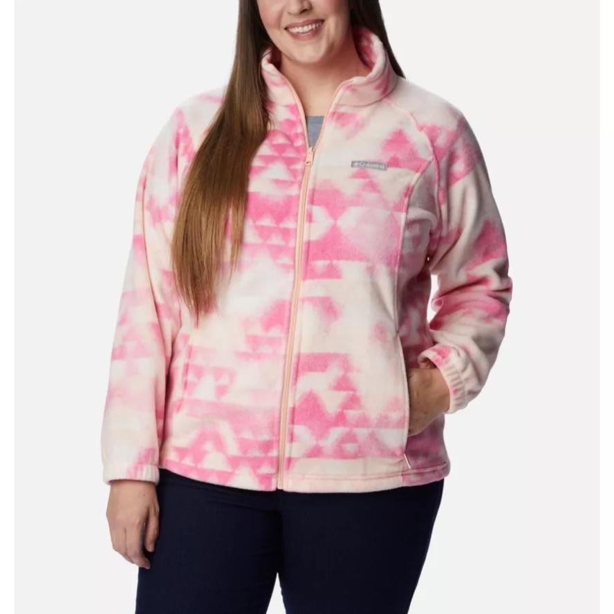 Peach Blossom/Distant Peaks Columbia Sale Women's Benton Springs Printed Full Zip Fleece Jacket Plus Size