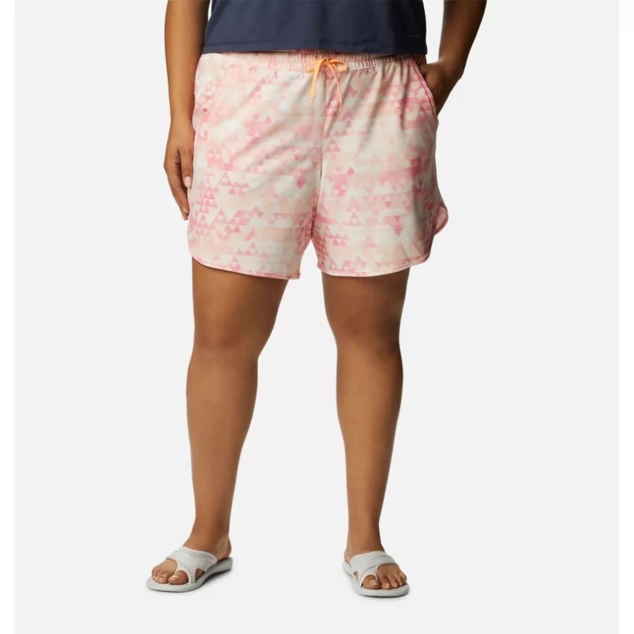 Peach Blossom/Distant Peaks Columbia Sale Women's Bogata Bay Stretch Printed Shorts Plus Size