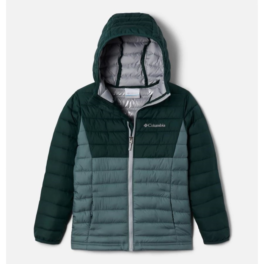 Powder Lite Boys Hooded Insulated Jacket Metal/Spruce Columbia Sale